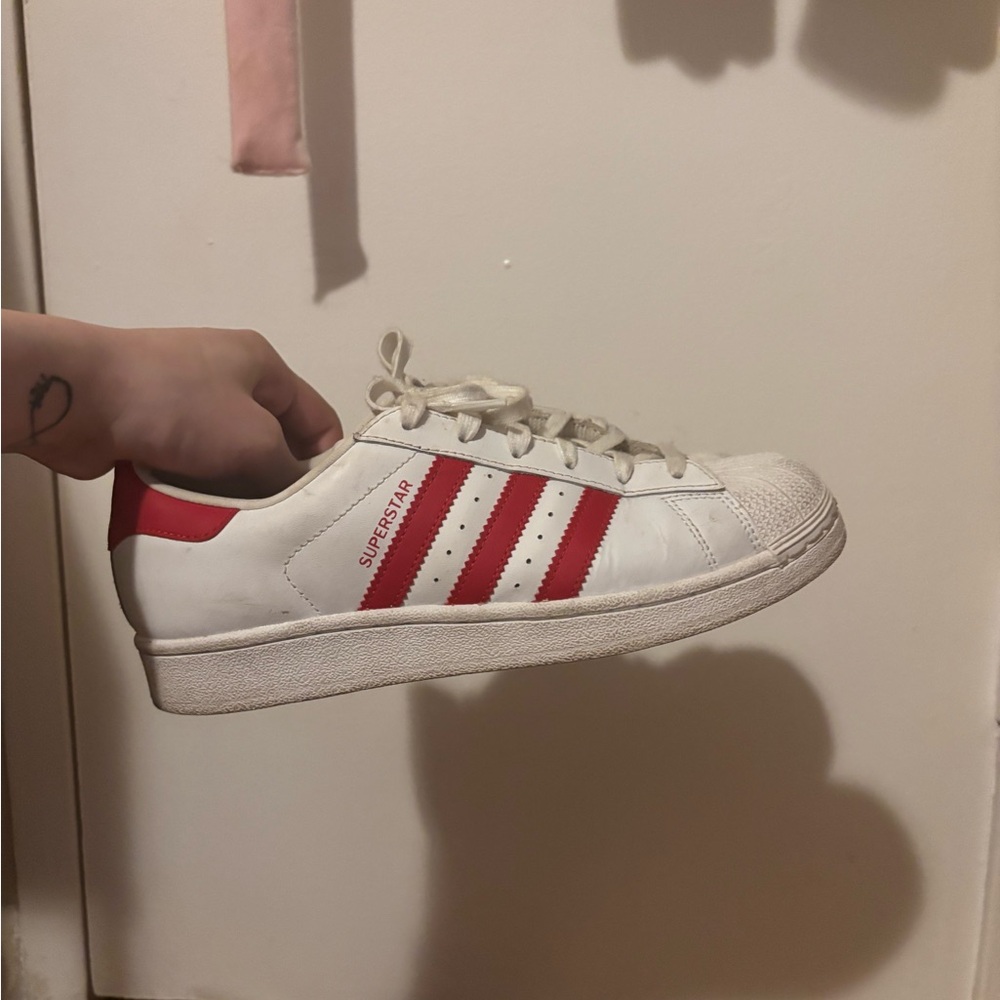 Adidas Superstar White with Red Stripes